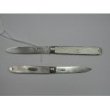 A Georgian Hallmarked Silver and Mother of Pearl Folding Fruit Knife, (possibly Sheffield 1814),