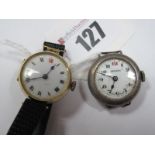 A 9ct Gold Cased Ladies Wristwatch, the white dial with black and red Roman numerals, within plain