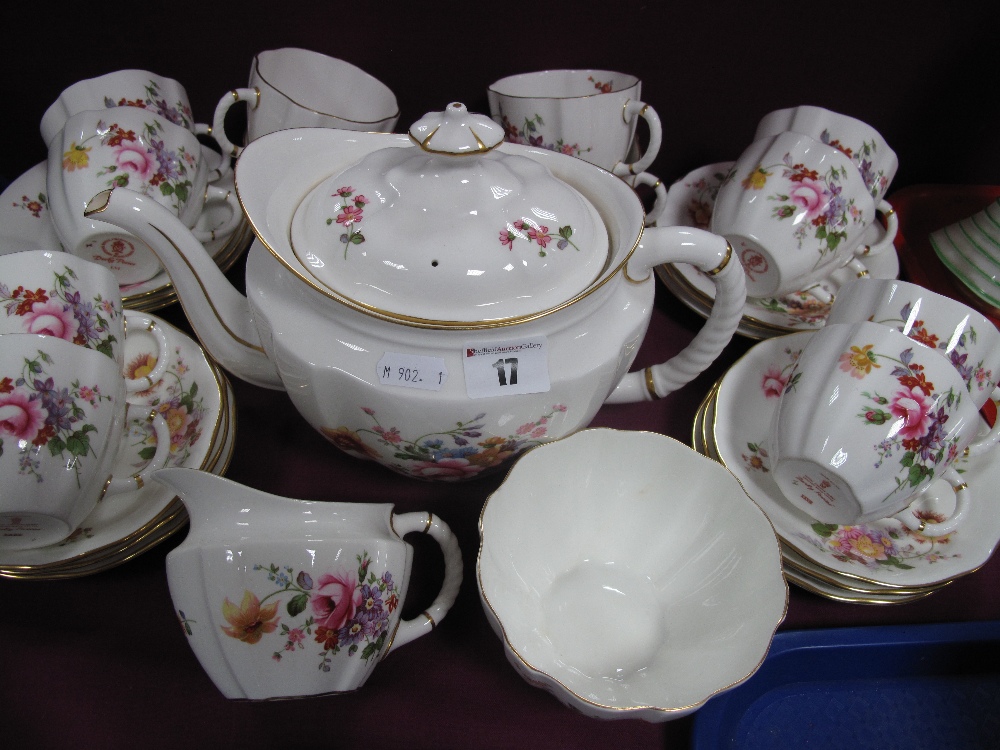 Royal Crown Derby ' Derby Posies' Tea Ware, comprising tea pot, sugar and cream, twelve cups and
