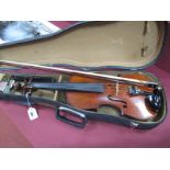 A Violin Circa 1900, with two piece back; together with Japanese bow in reptile skin effect case.