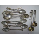 A Set of Five Maltese Cross Finial Teaspoons, with shell detail, stamped "Sterling"; together with a