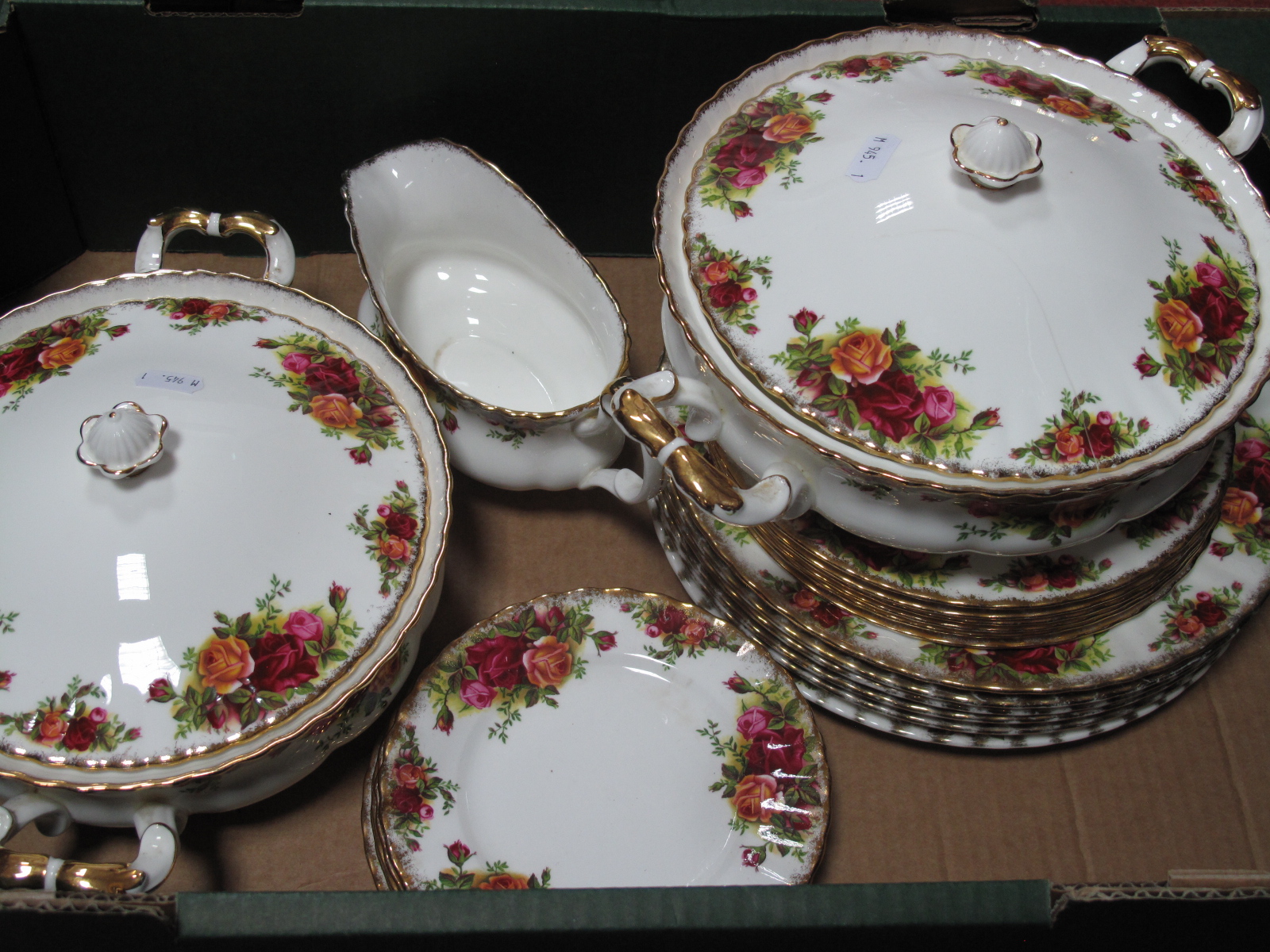 Royal Albert 'Old County Roses' Dinner Ware, two tureens (one lid damaged), six dinner, six dessert,