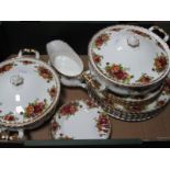 Royal Albert 'Old County Roses' Dinner Ware, two tureens (one lid damaged), six dinner, six dessert,