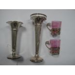 A Pair of Hallmarked Silver Mounted Glasses, each of openwork design with scroll handle and
