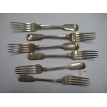 A Set of Five Victorian Hallmarked Silver Fiddle Pattern Forks, Joseph & Albert Savory, London 1851,