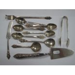 A Set of "SIAM STERLING" Teaspoons, matching butter knife, pie server, sugar tongs, pickle fork