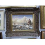 Adrian Norley, Dutch Winter Scene with Distant Windmill, oil on board, signed lower right, 29 x