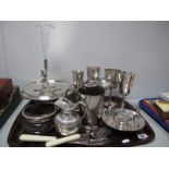 Plated Cake Stand with Glass Epergne Surmounted by Knight, Anfora five branch candle holder,