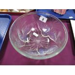 A Jobling Opalescent Glass Bowl, of circular form moulded with three birds in flight and central