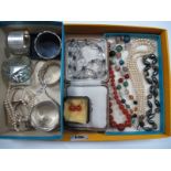 Assorted Hallmarked Silver Napkin Rings, vintage bead necklaces, earrings etc.