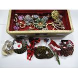 A Collection of Assorted Vintage and Modern Costume Brooches, clip earrings etc, contained in a