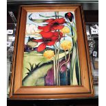 Moorcroft Pottery Floral Wall Plaque, by Emma Bossons, 31 x 20.5cm.