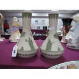 A Pair of Reverse Jasperware Spill Vases, green on white with classical figures and foliate