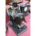 A Late XX Century Hollow Bronze Figure of Reclining Female, on marbled slate rectangular base, 42.