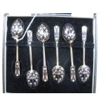 A Set of Six Hallmarked Silver Gilt and Enamel Coffee Spoons, T&S, Birmingham 1960, highlighted in