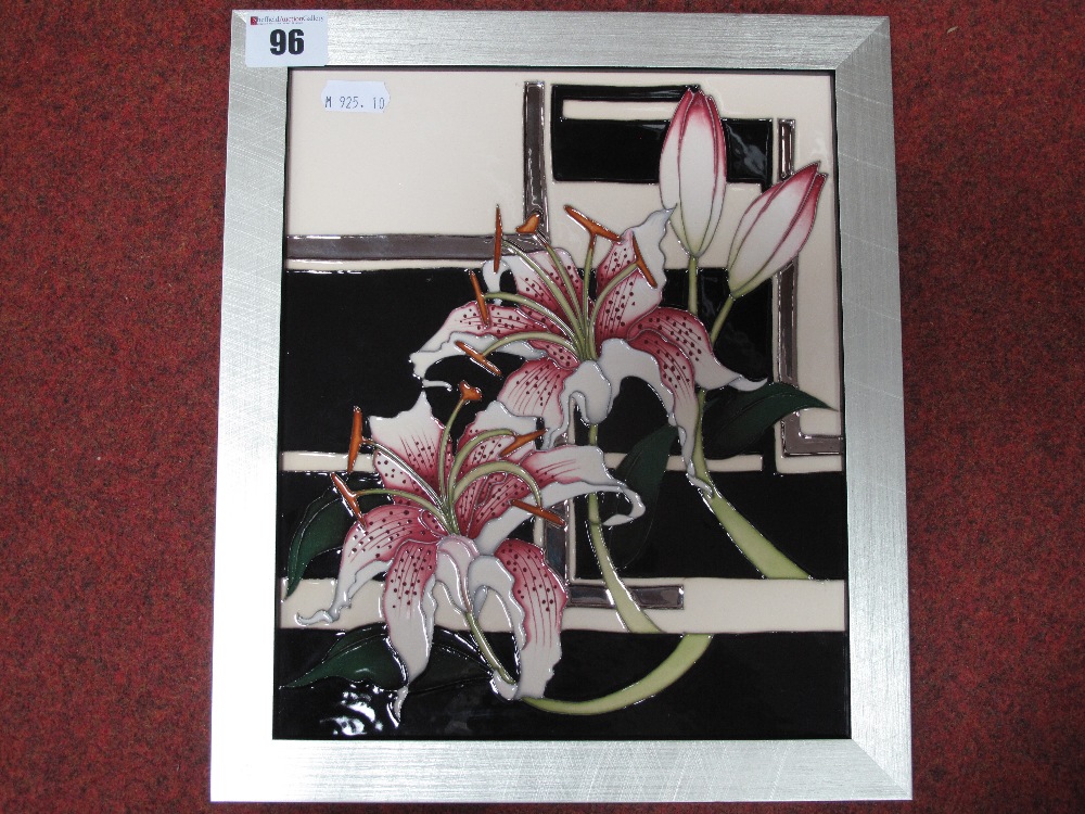 A Moorcroft Pottery Plaque, painted in the 'Stargazer Lily' pattern, designed by Vicky Lovatt,