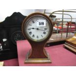 An Edwardian Mahogany Balloon Mantel Clock, boxwood stringing, white enamel dial Roman numerals,