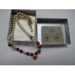 Christian Dior; A Vintage Imitation Pearl Bead Necklace, with pink bead highlights and heart drop,