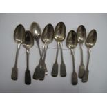 A Set of Six Hallmarked Silver Fiddle Pattern Teaspoons, GA, London 1868, initialled; together