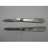 A Hallmarked Silver and Mother of Pearl Folding Fruit Knife, HF & Co Sheffield 1927, with decorative
