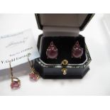 A Pair of Modern "Flamingo Topaz" Single Stone Earrings, with Gems TV certificate; together with a