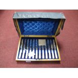 A Decorative Set of Twelve Mother of Pearl Handled Dessert Knives and Forks, with hallmarked