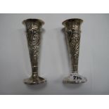 A Pair of Hallmarked Silver Tapering Vases, Birmingham 1900, embossed decoration of flower and