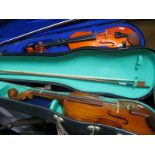 A Blessing Violin, two piece back (cased with a bow), and a further Stentor Student I violin (
