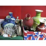 Oriental Vases, tea ware, wood 'Avon' plates etc:- Two Boxes