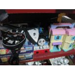 Wii Fit, three 'Air Guitar' guitar's, dolls house, Thomas the Tank Engine model, slot racing sets