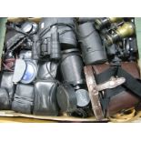 Cased Binoculars, field glasses, instamatic camera's, cased lenses etc.