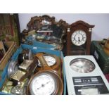 A Collection of Wall Clocks, mantel clocks, barometers, Hermle mahogany cased clock, president