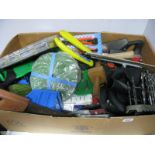 Tools - drill bits, float, spirit level, knee pads, drills shears, clamps etc:- One Box