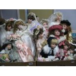 A Collection of over Twenty Modern Porcelain Dolls varying designs:- Two boxes.