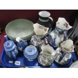 Wedgwood Green Jasper Bowl, Black Jug, Masons hydra jugs, etc:- One Tray.