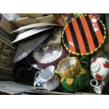 Marcus Wall Plaque, adzed wooden bowl, tureens, other ceramics, etc:- One Box.