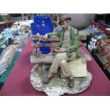 Capodimonte Pottery Figurine of a Tramp on Bench, by Sandro.