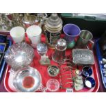 Quaiche Bowl, pierced dishes, plates sugar castor, Masonic pendant, ceramics, etc:- One Tray