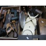 A Quantity of Woodworkers Tools, Harper scales, Barthel blow lamp bookends, drill, untested sold for