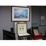 'View of Sheffield from the South East', colour print, Edwardian oak rush seated bedroom chair,