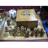 A Large Turned Wooden Chess Set, other chess, box, board.