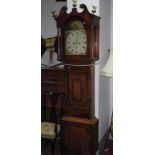An XIX Century Oak Mahogany Eight Day White Dial Grandfather Clock, hood with a swan neck