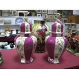 A Pair of Pottery Octagonal Jars and Covers, embossed vase.