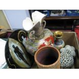 Carved Concentric Elephants, a XIX Century Japanese vase, Cloisonne vase, glass charger etc:- One