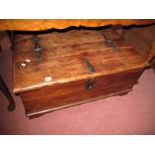 A Hardwood Storage Box, with metal strap hinges to twin lift up ends, on bracket feet, 90cm