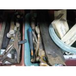 Tools - saws, Record No 4 plane. hand drill, axe, chisels, files, screws etc:- Three Tubs