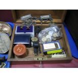 Coinage, gent's cufflinks, pipe, lighter, etc:- In oak box