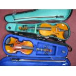 A Locto Violin, two piece back with bow, and a further modem violin, both in protective cases. (2)