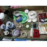 A Silver Napkin Ring, pocket watch, rings, Wedgwood coffee ware, Mason's vista jug:- One Box