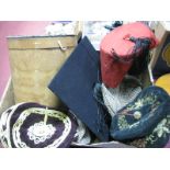 A Roll Muff in Card Box, graduates mortar board hat, countryside classic deerstalker, other hats.